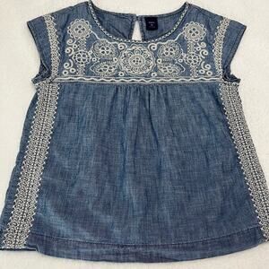 Gap Kids Girl’s Shirt XL Blue Chambray Embroidery Cropped